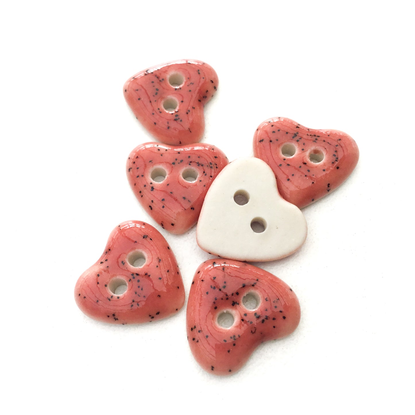 Speckled Dusty Rose Porcelain Heart Buttons  9/16"