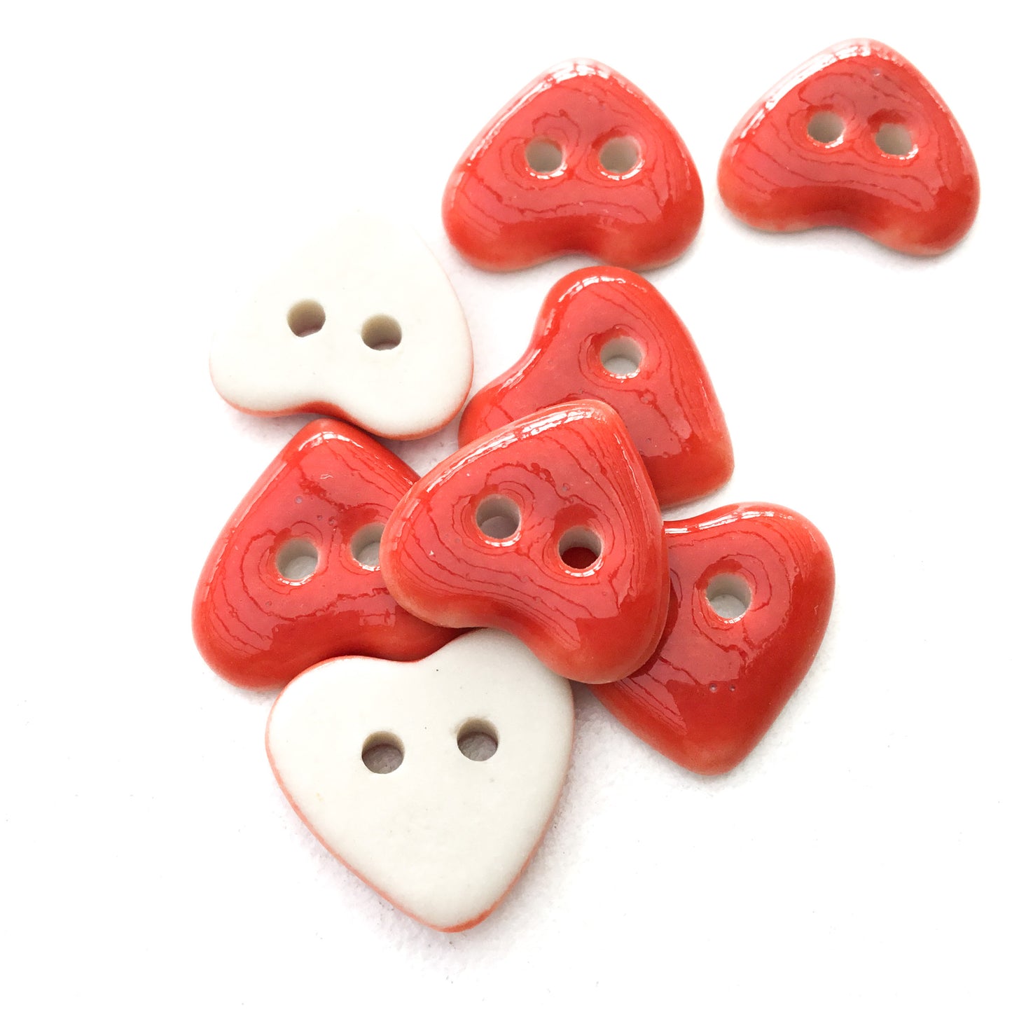 Bright Red Porcelain Heart Buttons  9/16"