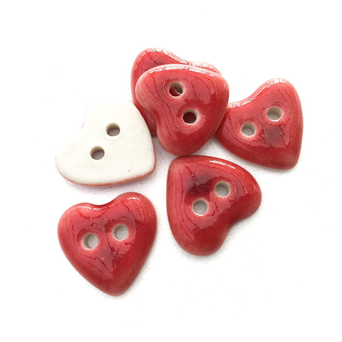 Deep Red Porcelain Heart Buttons  9/16"