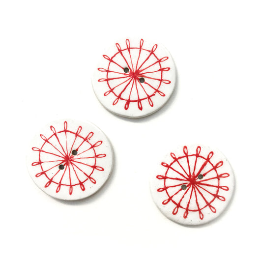Red & White Spoke Stoneware Buttons- 1 3/8"