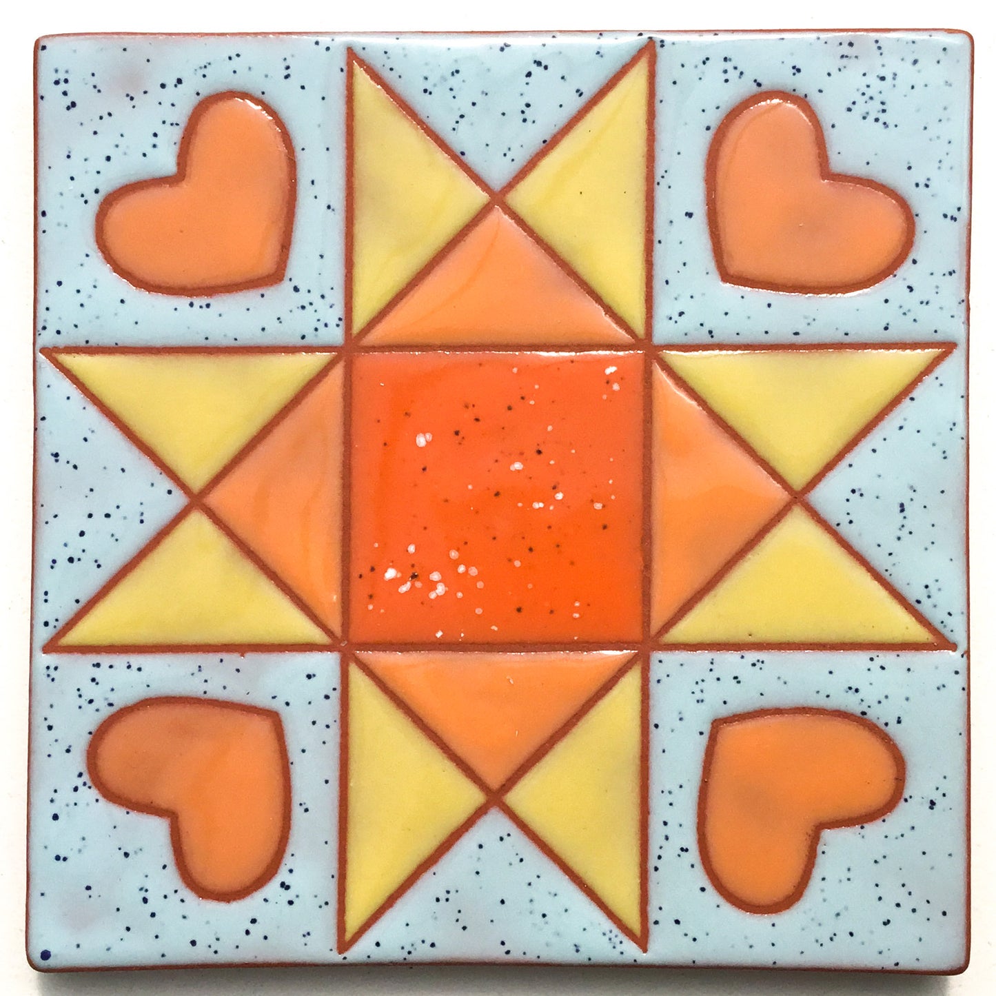 Sweet Ohio Star Quilt Block Coaster - Ceramic Art Tile #32
