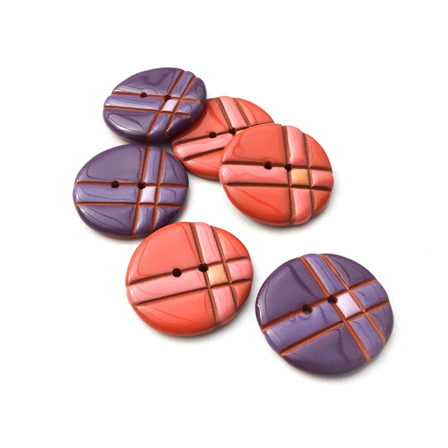 Vibrant Quilted Check Buttons on Red Clay - 1 1/16"