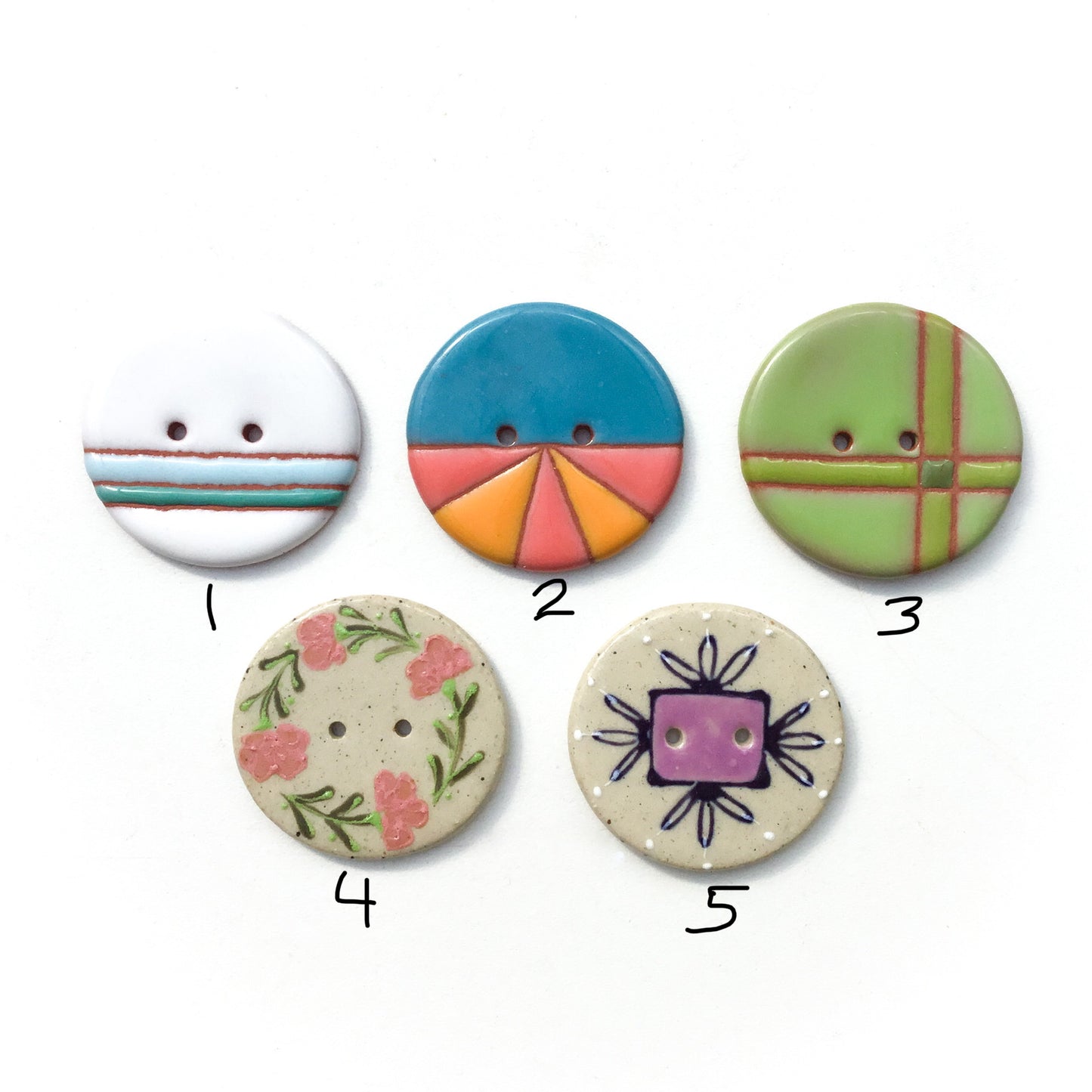 One of a Kind Earthenware Buttons- 1 3/8"