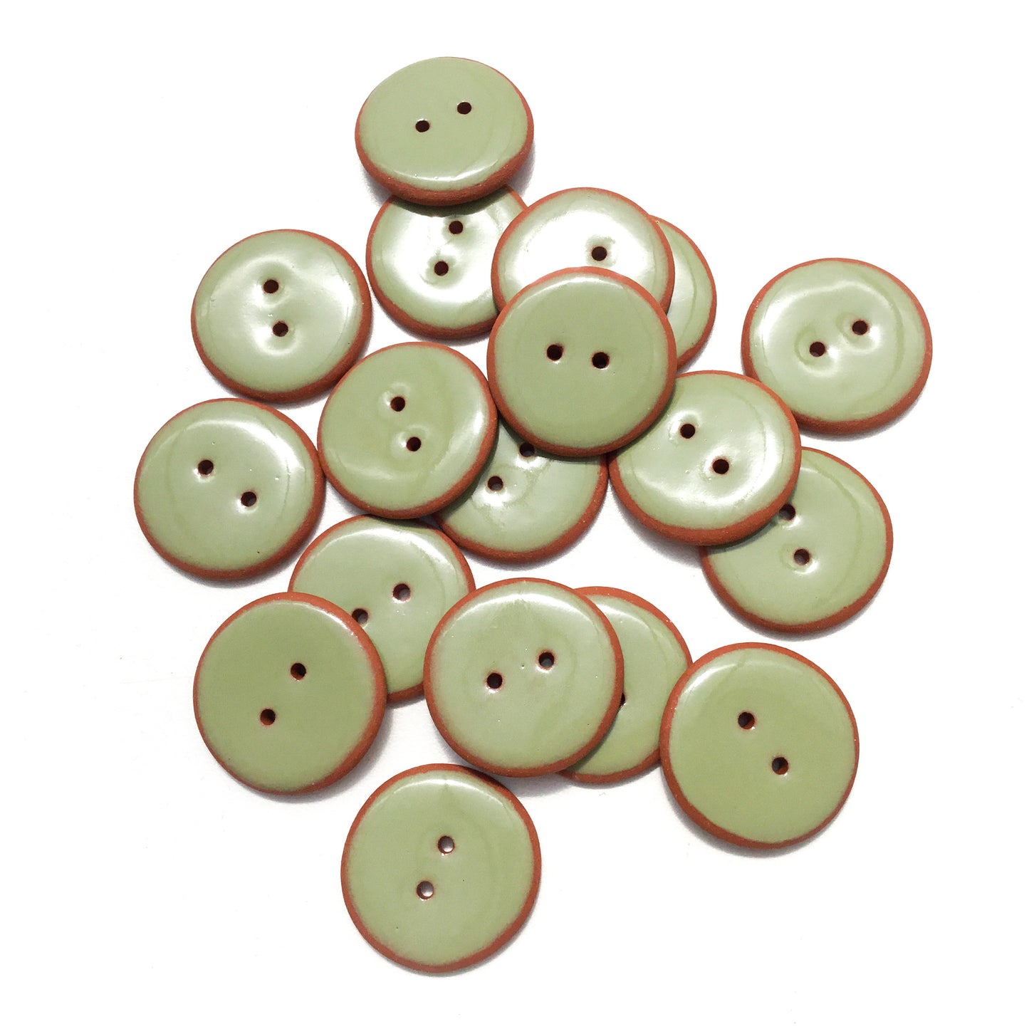 Sage Green Ceramic Buttons on Red Clay - 1 1/16"