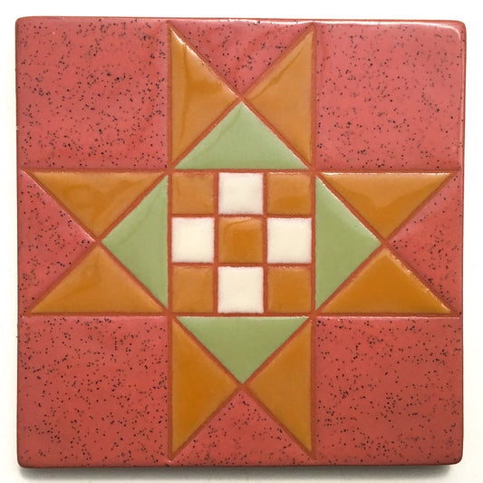 Checkered Ohio Star Quilt Block Coaster - Ceramic Art Tile #27