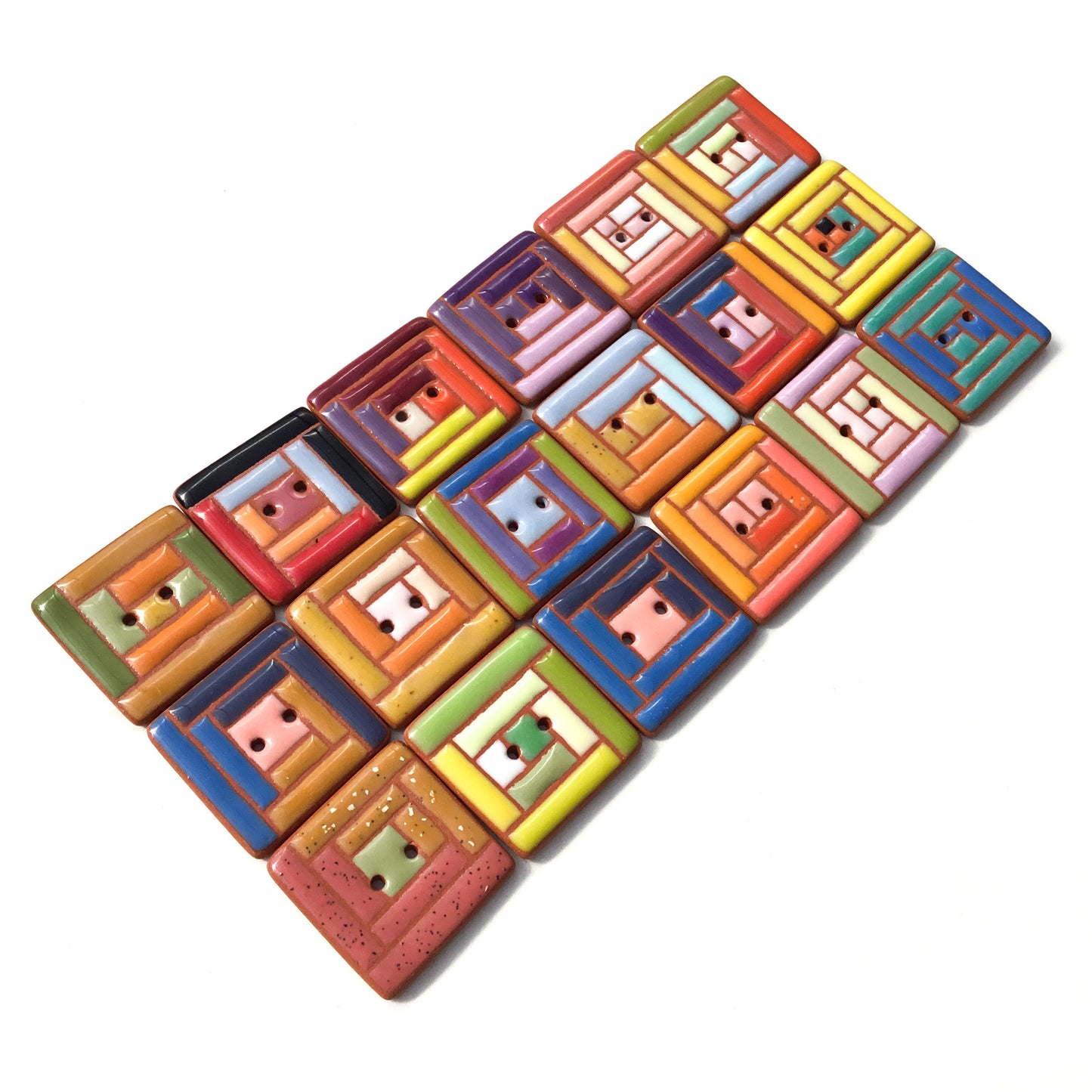 Log Cabin Quilt Ceramic Buttons - 1-1/16" Square