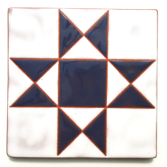 Ohio Star Quilt Block Coaster - Ceramic Art Tile #7