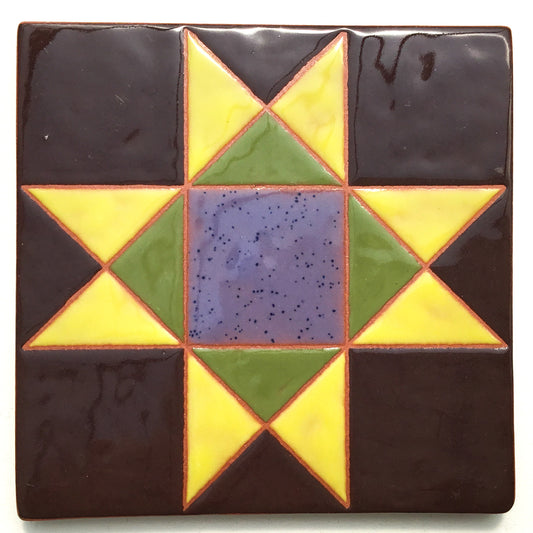 Ohio Star Quilt Block Coaster - Ceramic Art Tile #3