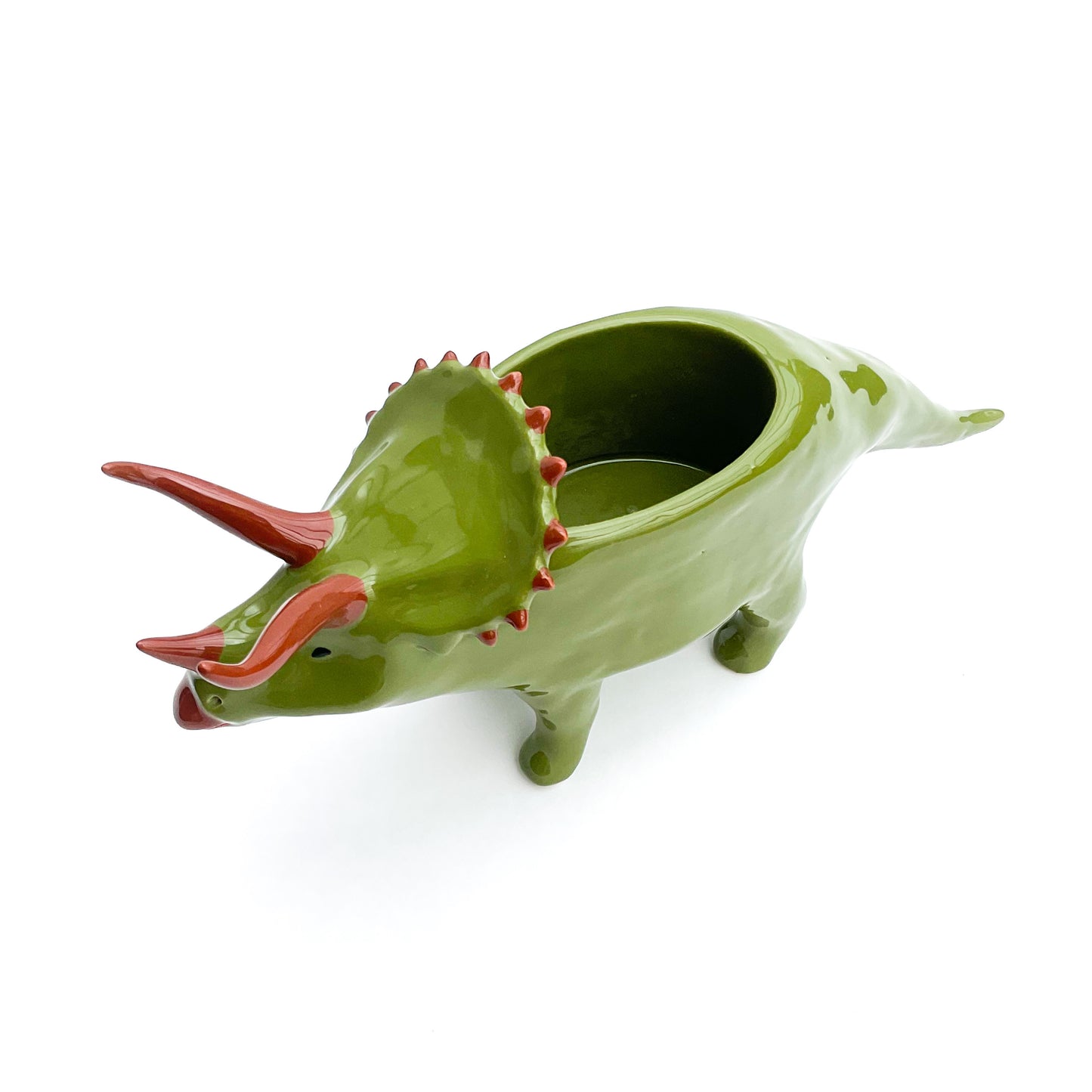 Olive Green Triceratops Dinosaur Planter