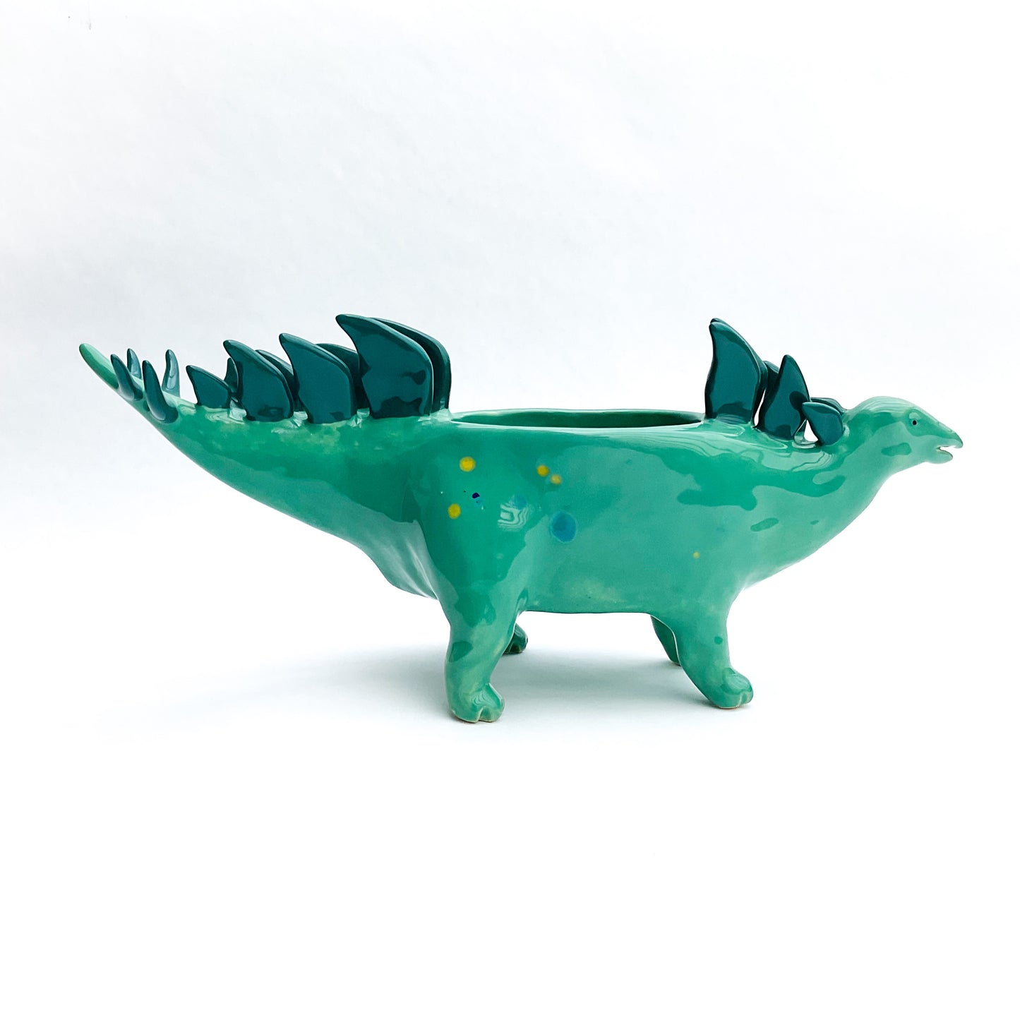 Speckled Turquoise Stegosaurus Dinosaur Planter