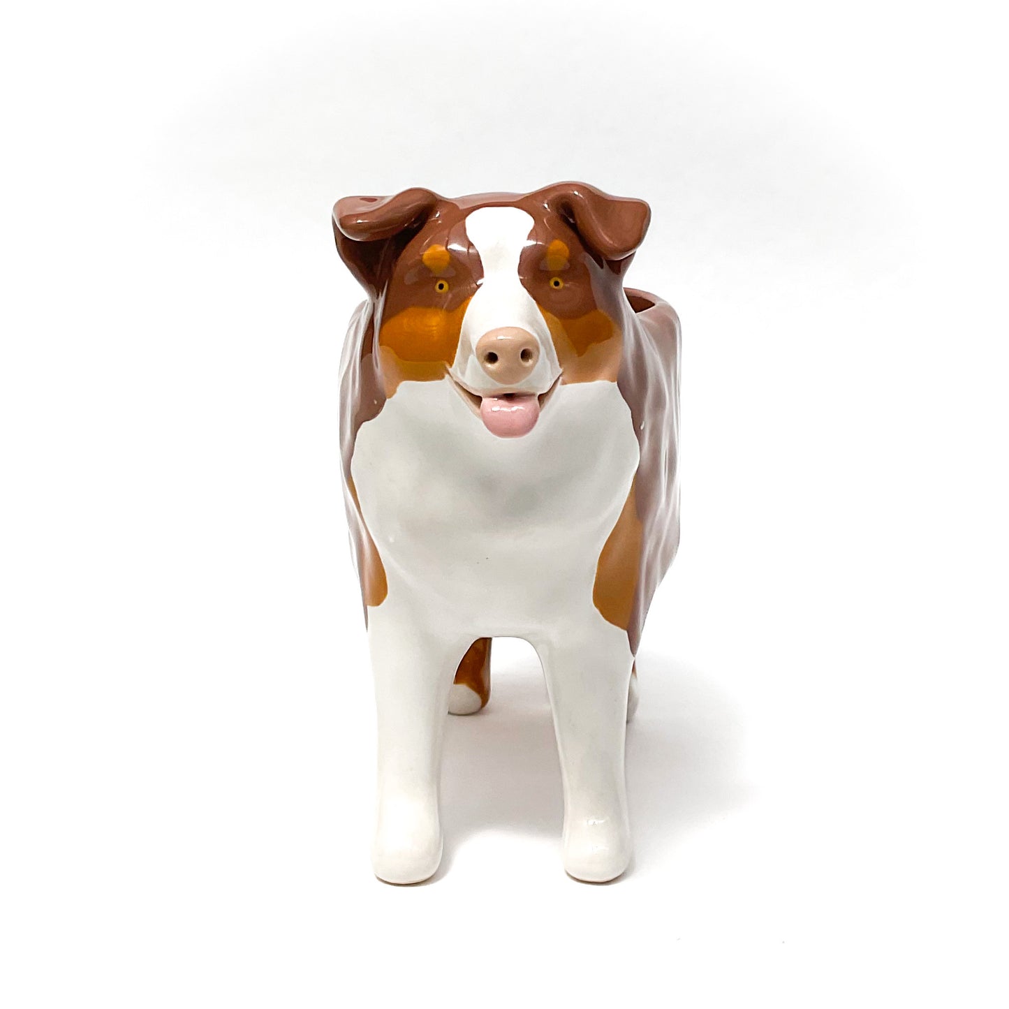 Red Tri Australian Shepard Dog Planter - Ceramic Dog Plant Pot