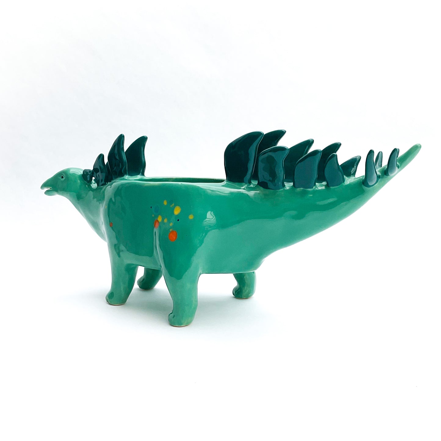 Speckled Turquoise Stegosaurus Dinosaur Planter