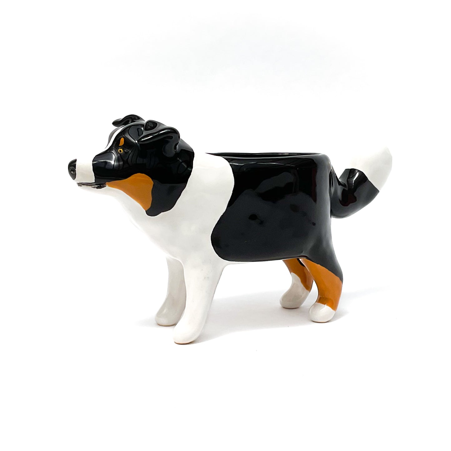 Black Tri Australian Shepard Dog Planter - Ceramic Dog Plant Pot