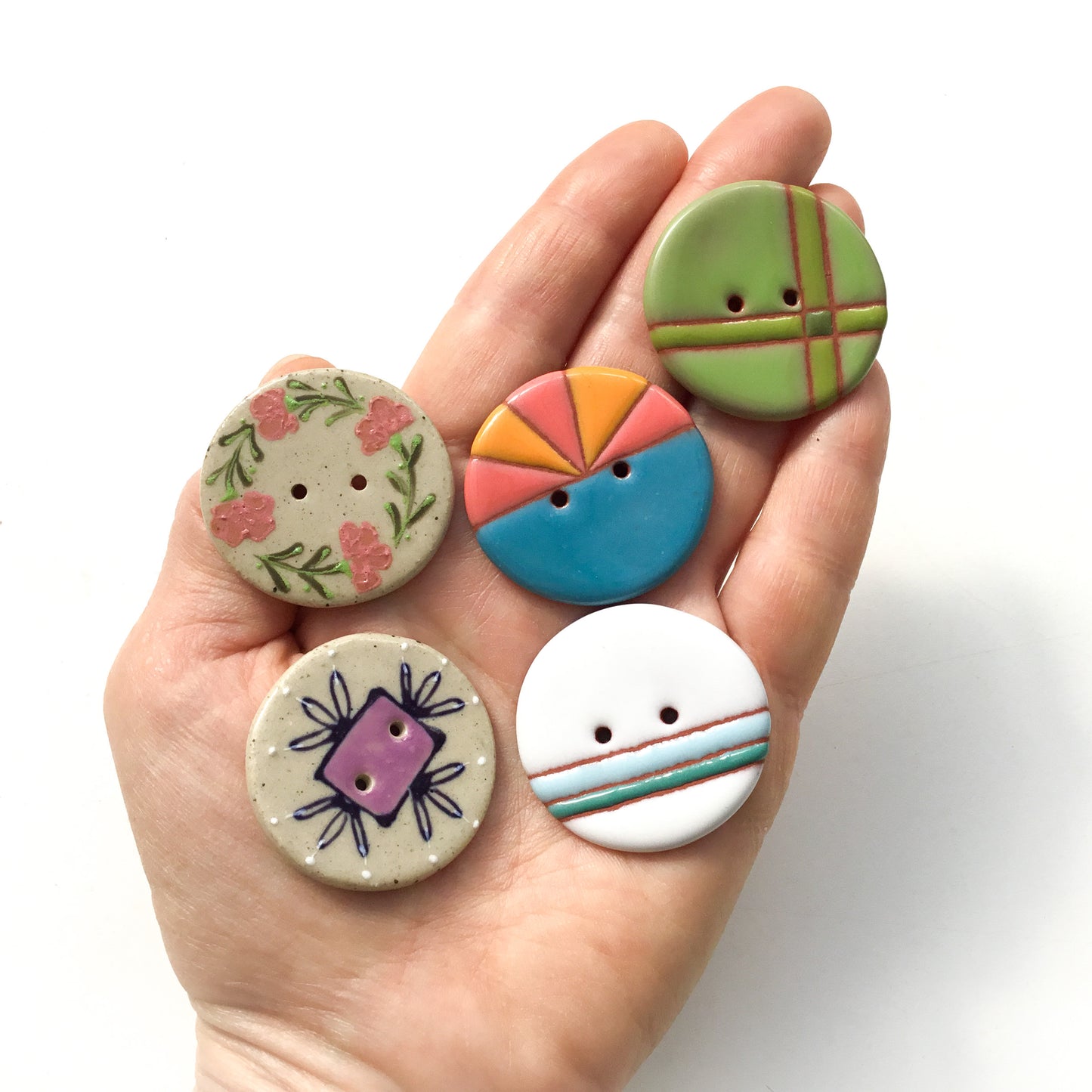 One of a Kind Earthenware Buttons- 1 3/8"