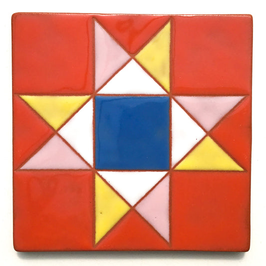Ohio Star Quilt Block Coaster - Ceramic Art Tile #6