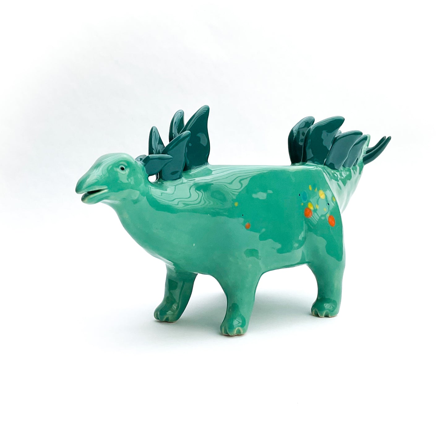 Speckled Turquoise Stegosaurus Dinosaur Planter