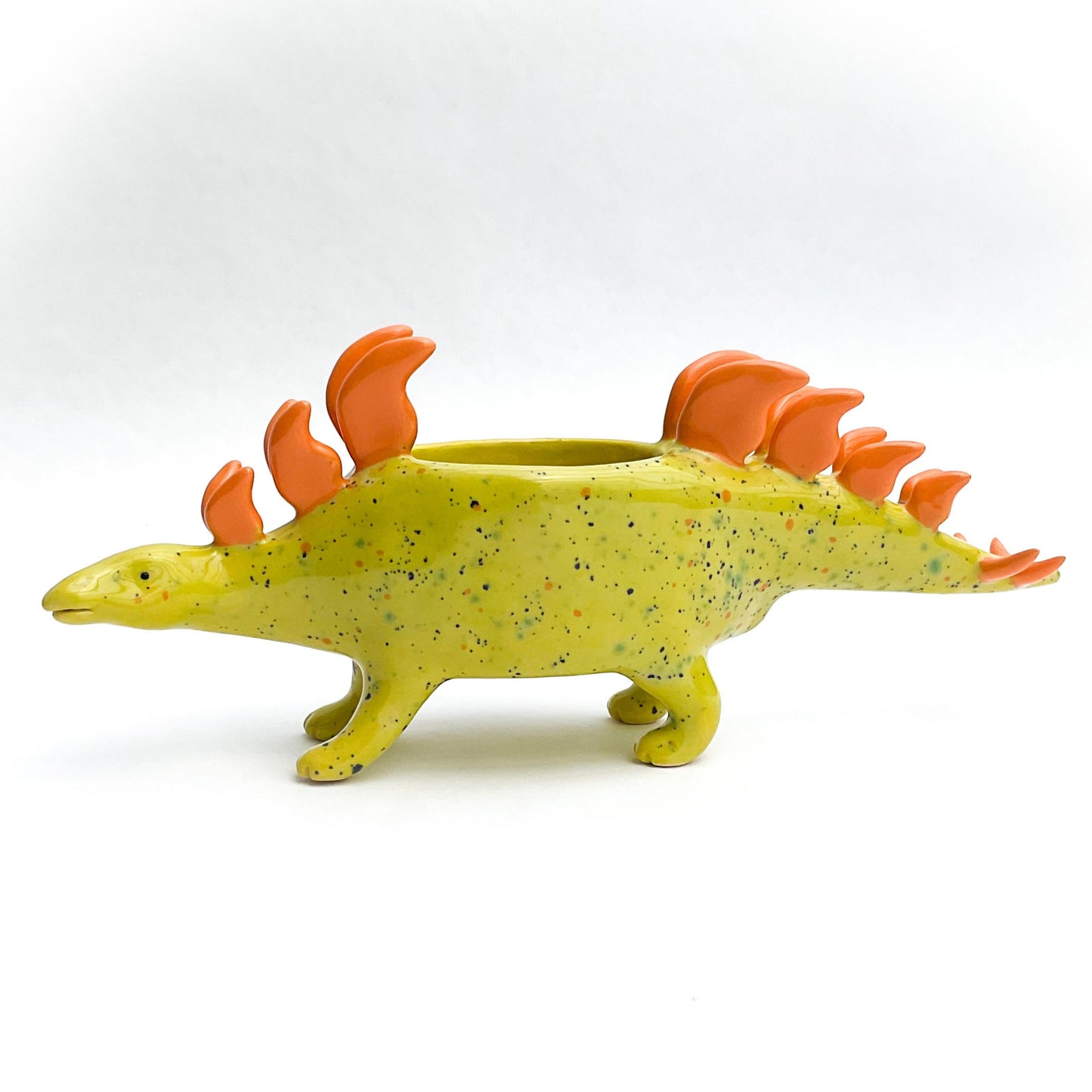 Speckled Yellow & Orange Stegosaurus Dinosaur Planter