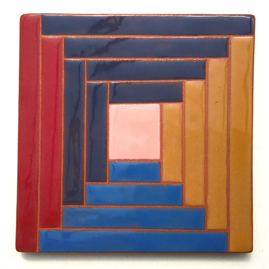 Log Cabin Quilt Block Coaster - Ceramic Art Tile #15