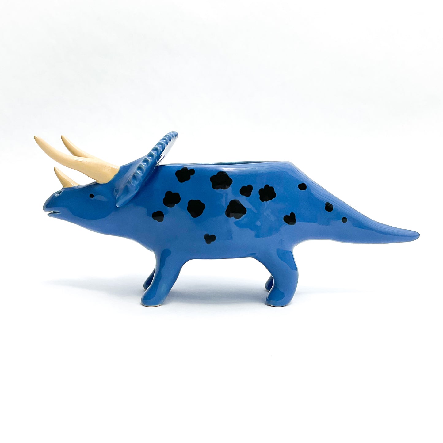 Bright Blue Triceratops Dinosaur Planter