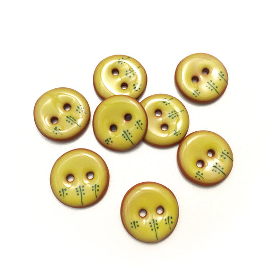 Chartreuse & Green Sprig Ceramic Buttons - 3/4"