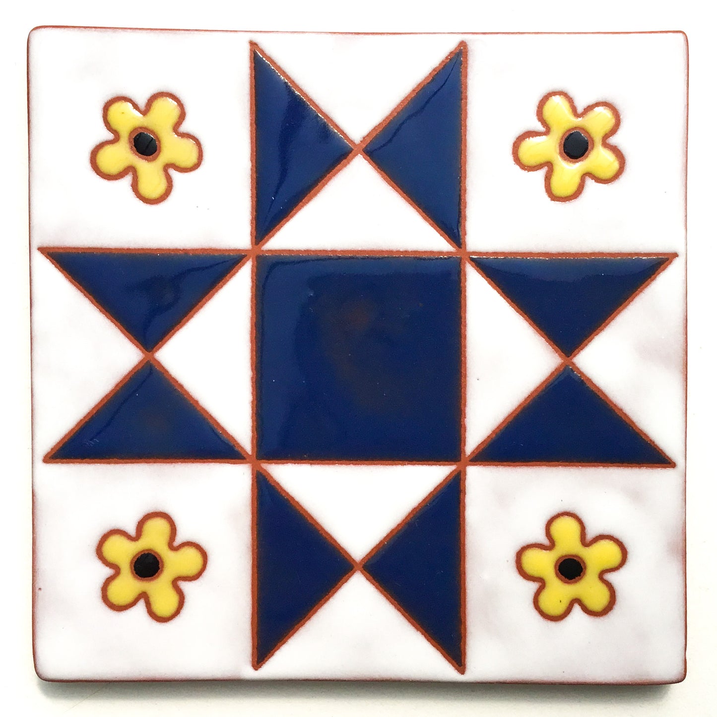 'Flowers' Ohio Star Quilt Block Coaster - Ceramic Art Tile #23