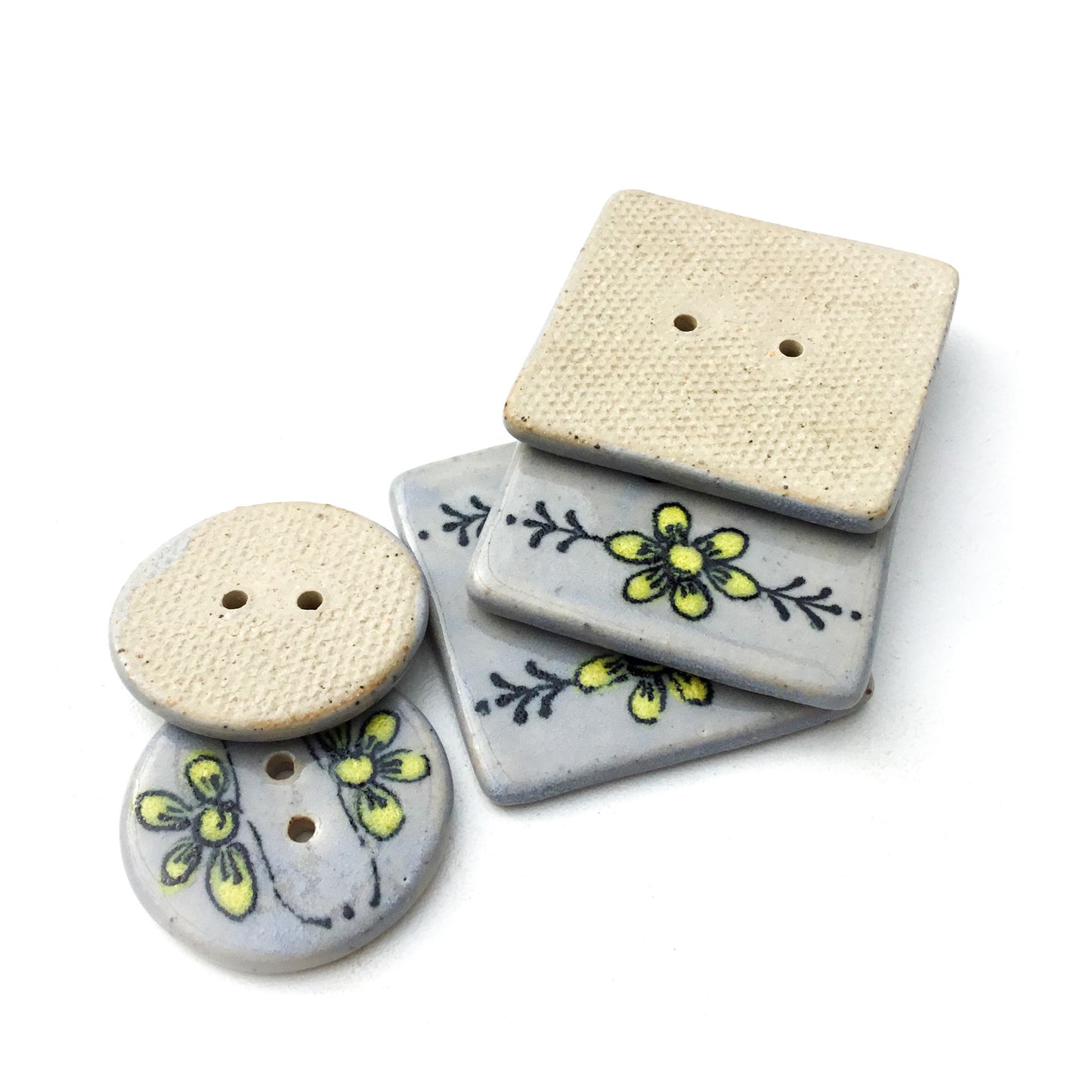 Gray-Blue Vintage Flower Design Ceramic Buttons