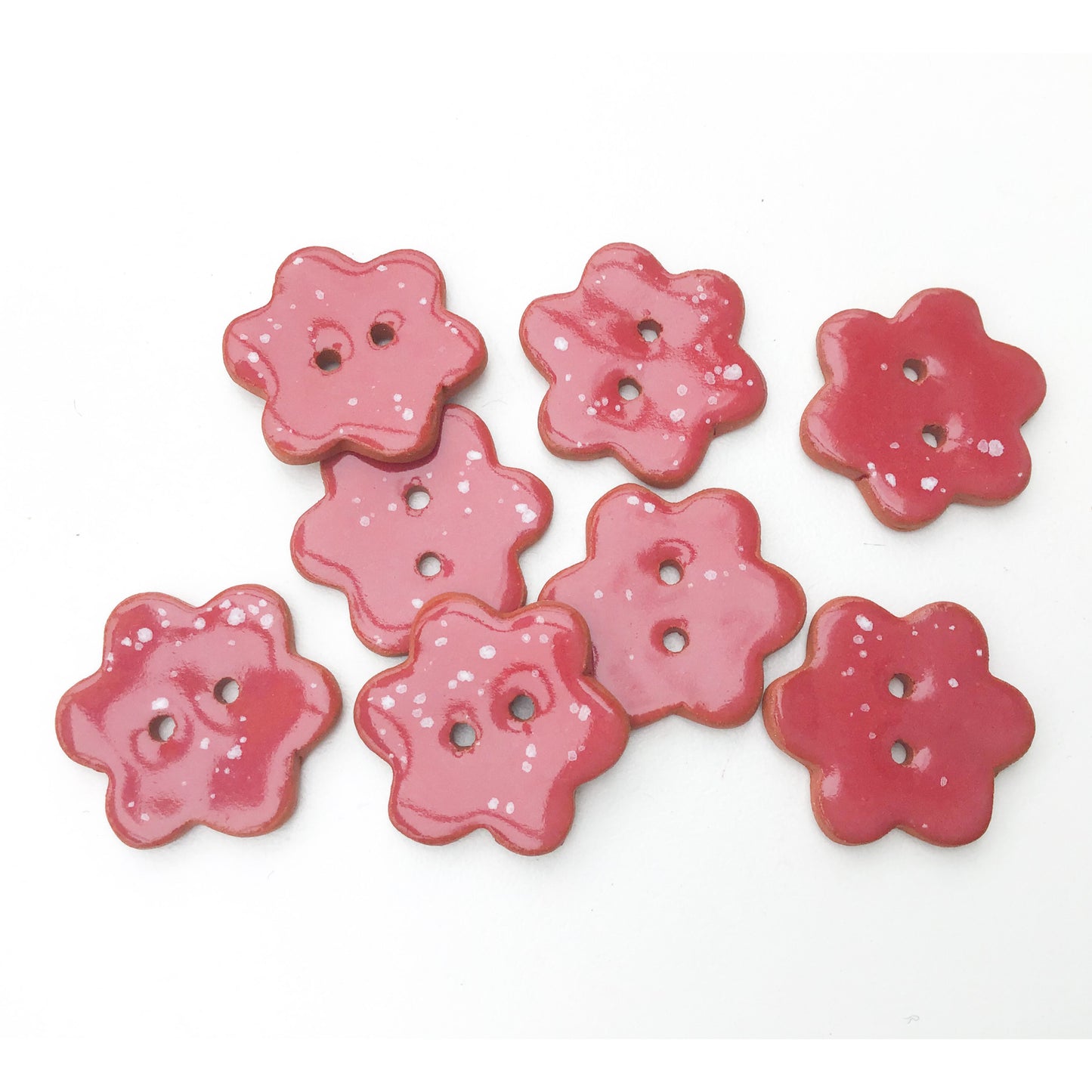 Red Flower Buttons with White Speckles - Ceramic Flower Buttons - 7/8" - 8 Pack (ws-177)