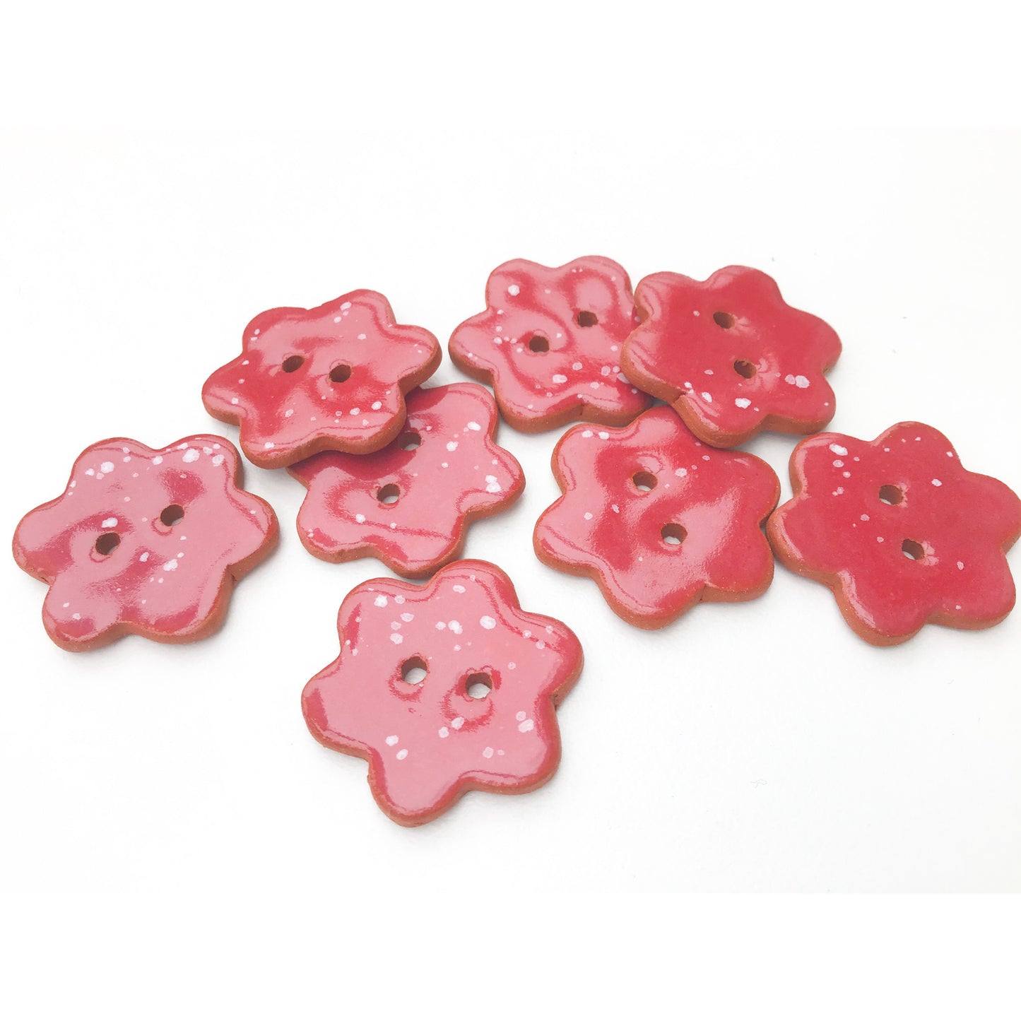 Red Flower Buttons with White Speckles - Ceramic Flower Buttons - 7/8" - 8 Pack (ws-177)