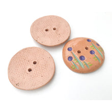 Load image into Gallery viewer, Purple and Green Ceramic Flower Button - Clay Flower Button - 1 1/16&quot;