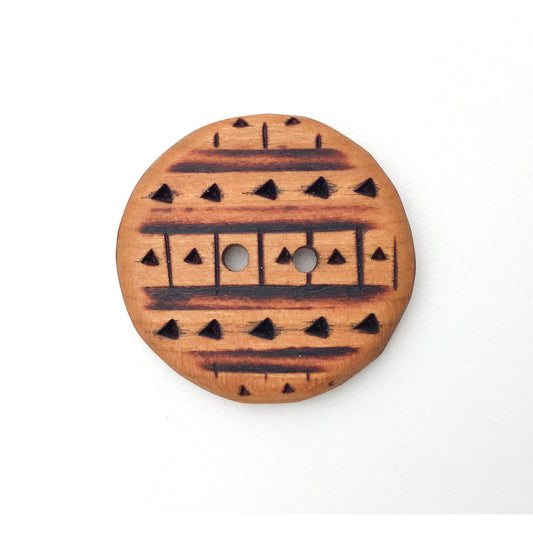 Large Cherry Wood Button - Decorative Wood Button - Pyrography - 1 3/8"
