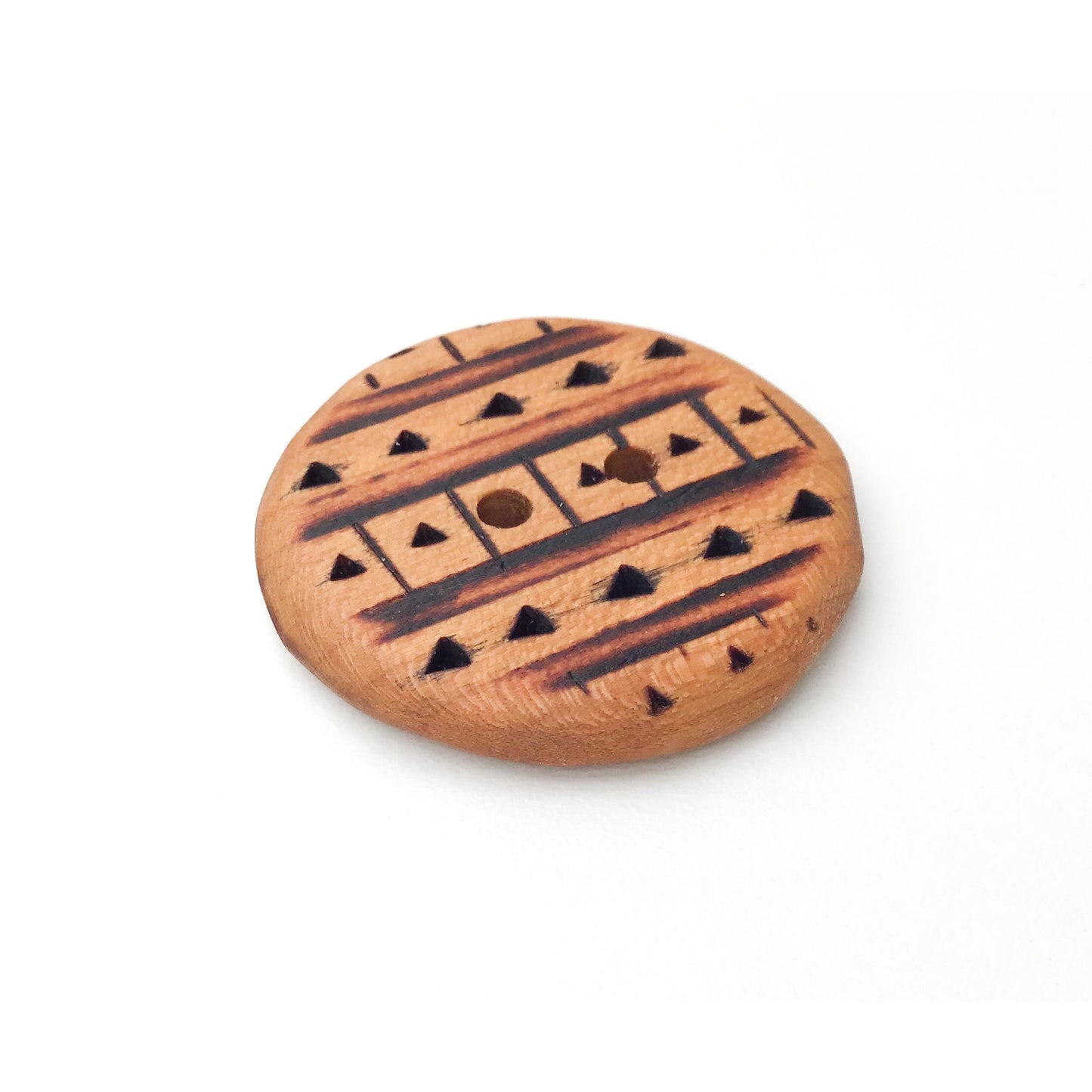 Large Cherry Wood Button - Decorative Wood Button - Pyrography - 1 3/8"