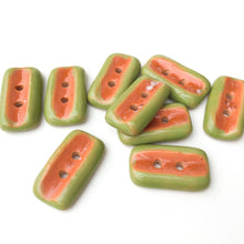Load image into Gallery viewer, Speckled Burnt Orange + Olive Green Ceramic Buttons - 7/16&quot; x 3/4&quot; - 9 Pack