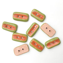 Load image into Gallery viewer, Speckled Burnt Orange + Olive Green Ceramic Buttons - 7/16&quot; x 3/4&quot; - 9 Pack