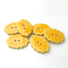 Load image into Gallery viewer, Scalloped Yellow Ceramic Buttons - Oval Clay Buttons - 3/4&quot; x 1 1/16&quot; - 6 Pack