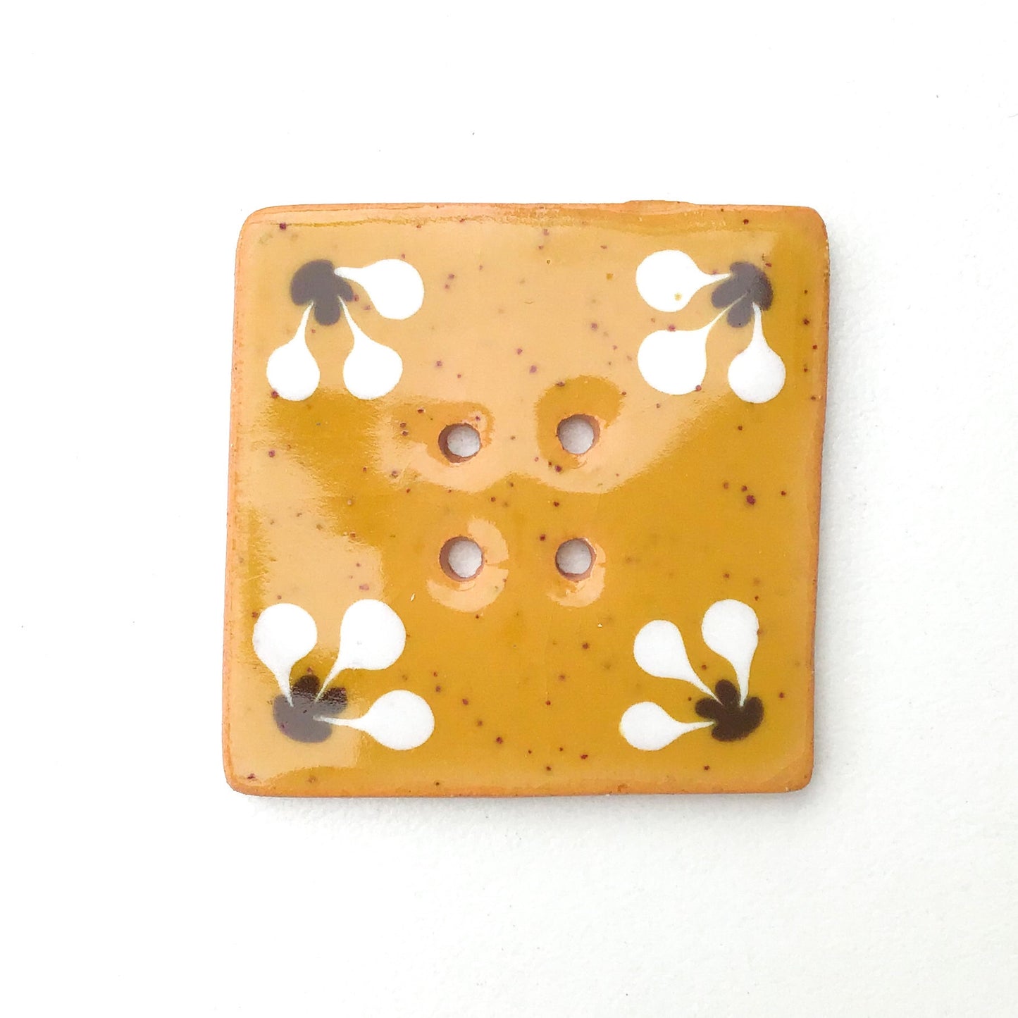 Large Square Decorative Button - Speckled Mustard - Brown - White - Art Button - 1 7/16"