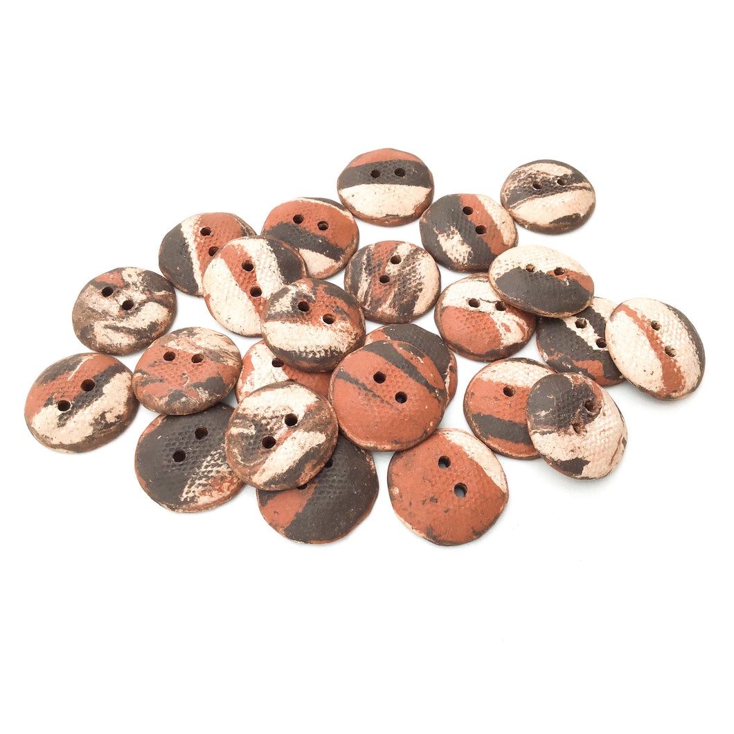 Raw and Rustic Tri-Colored Ceramic Buttons - Earthy Clay Buttons - 3/4