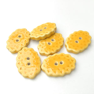 Scalloped Yellow Ceramic Buttons - Oval Clay Buttons - 3/4" x 1 1/16" - 6 Pack