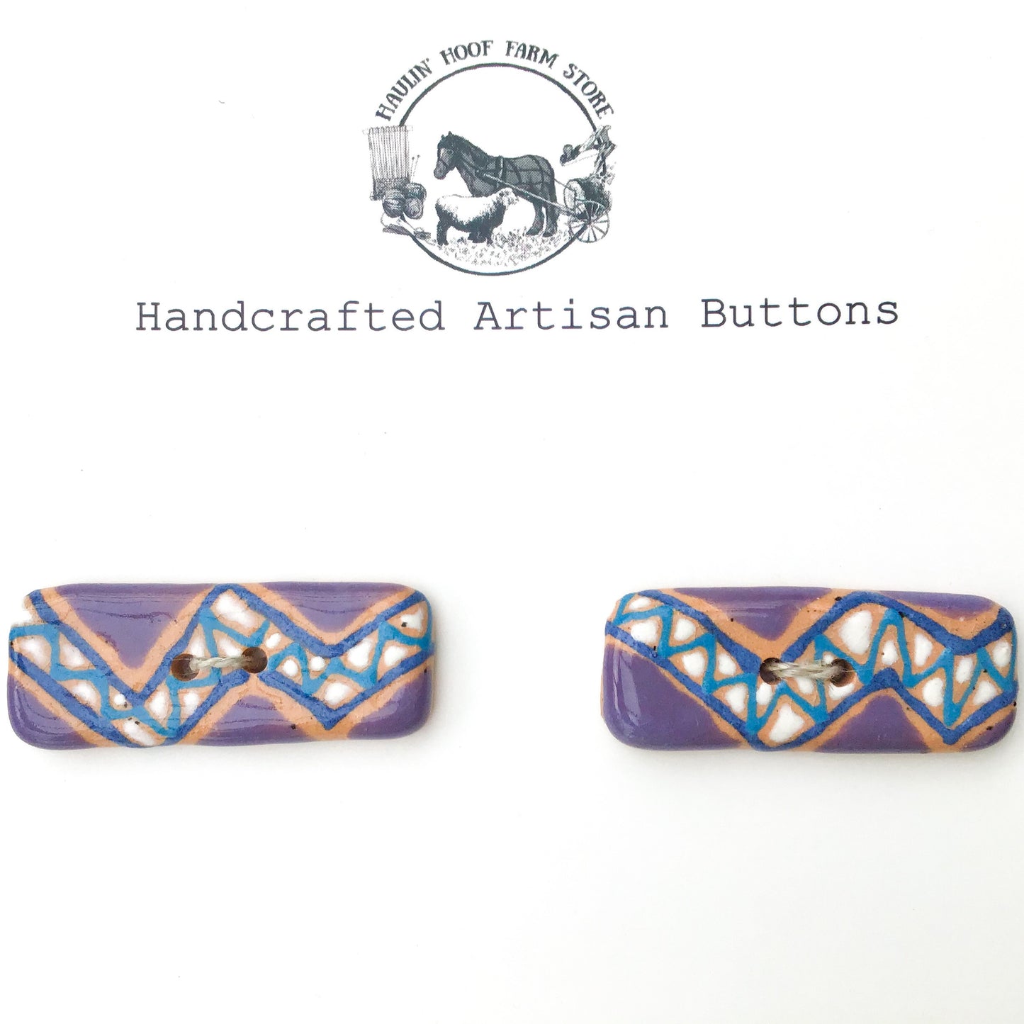 Decorative Blue and Purple Ceramic Button - Rectangular Toggle Buttons - 9/16" x 1 1/2" - 2 Pack