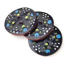 Load image into Gallery viewer, Black Ceramic Button with Blue Flowers - Decorative Clay Button - 1 1/16&quot;
