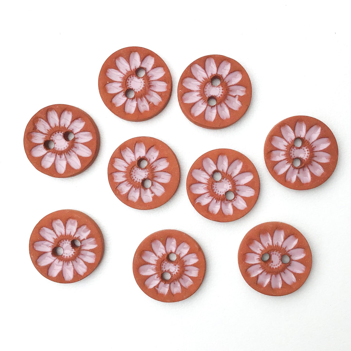 Ceramic Pink Mum Flower Buttons  11/16" - 9 Pack