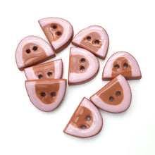Load image into Gallery viewer, Pink and Brown Half Ovals on Red Clay - Small Geometric Ceramic Buttons - 1/2&quot; - 9 Pack