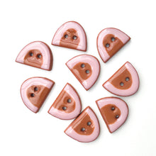 Load image into Gallery viewer, Pink and Brown Half Ovals on Red Clay - Small Geometric Ceramic Buttons - 1/2&quot; - 9 Pack