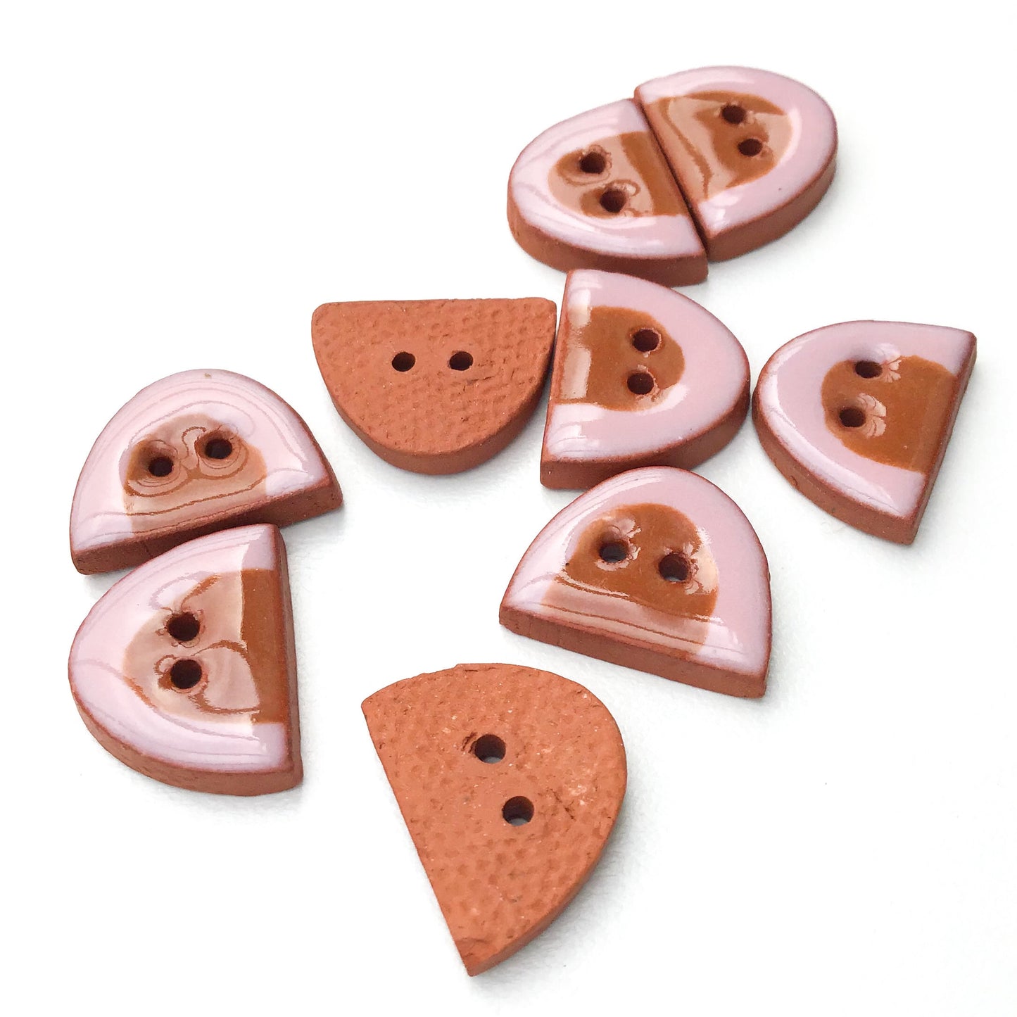 Pink and Brown Half Oval Buttons 1/2" - 9 Pack