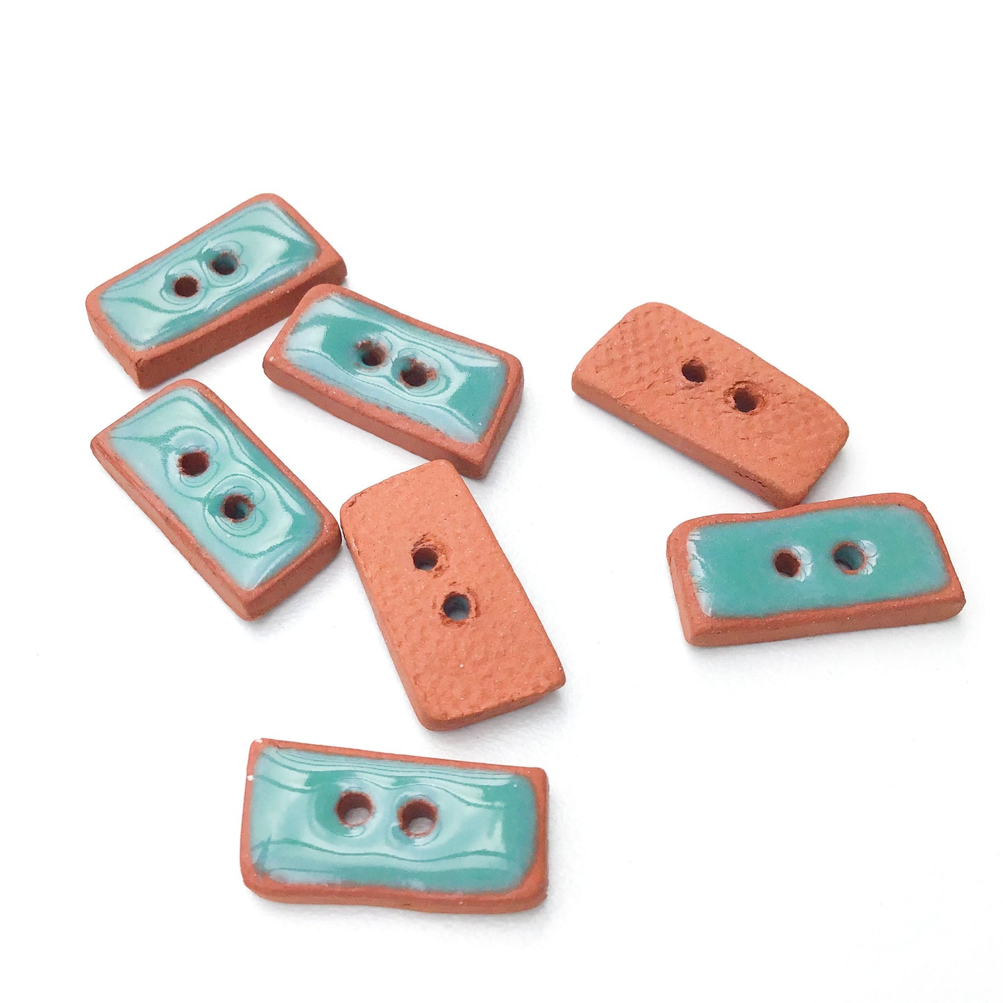 Turquoise Colored Buttons on Red Clay - Turquoise Ceramic Buttons - 3/8" x 3/4" - 7 Pack (ws-255)
