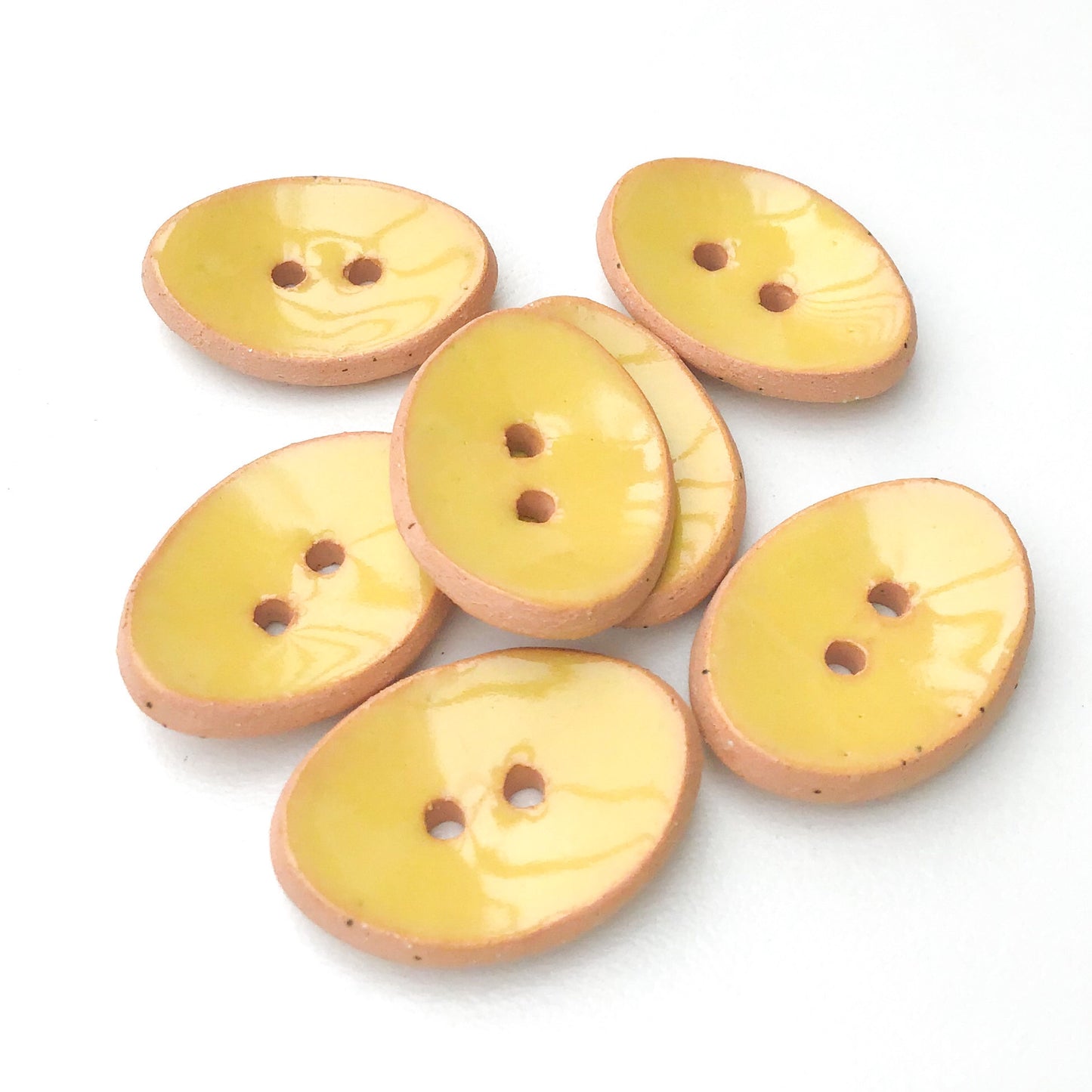 Oval Ceramic Buttons - Light Yellow Clay Buttons - 5/8" x 7/8" - 7 Pack