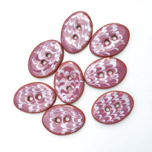 Load image into Gallery viewer, Decorative Oval Ceramic Buttons - Mauve + White Design - 5/8&quot; x 7/8&quot; - 8 Pack