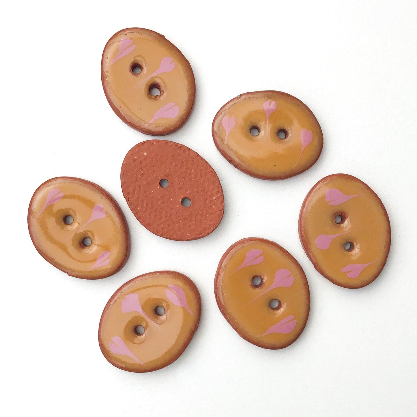 Caramel Brown with Pink Ceramic Buttons  5/8" x 7/8" - 7 Pack