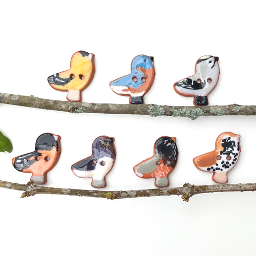 Ceramic Songbird Buttons - Handpainted Clay Bird Buttons - 3/4