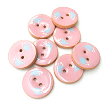 Load image into Gallery viewer, Pink Ceramic Buttons with Sky Blue Floral Design - Pink Clay Buttons - 7/8&quot;