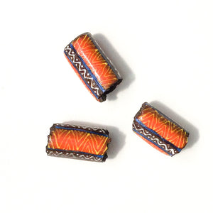 Black Clay Beads with Handpainted Detail - Red + Yellow + Blue Beads - Set of 3